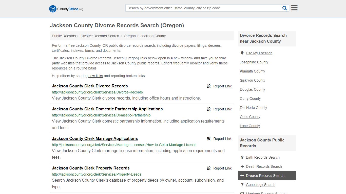 Jackson County Divorce Records Search (Oregon)