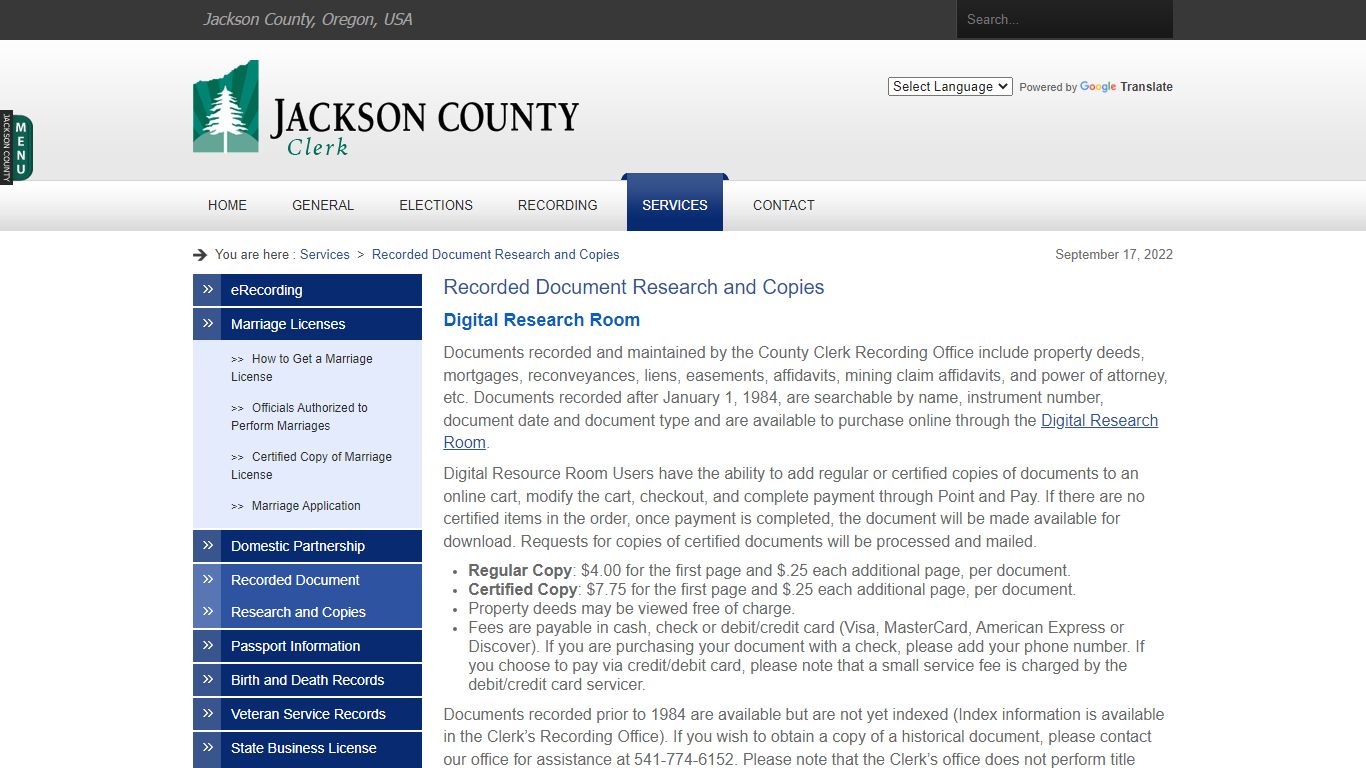 Recorded Document Research and Copies - Jackson County, Oregon