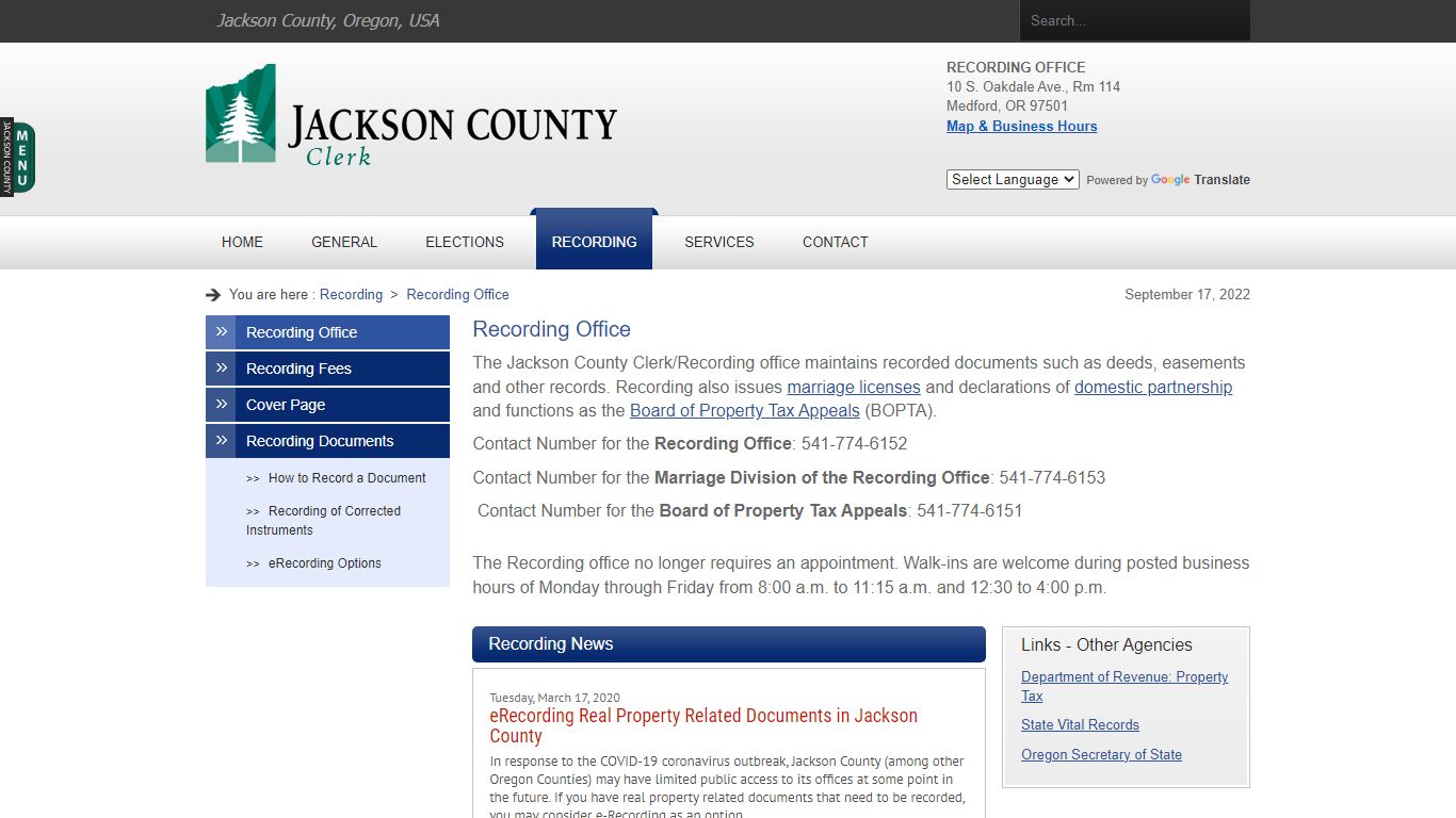 Recording Office - Jackson County, Oregon Clerk